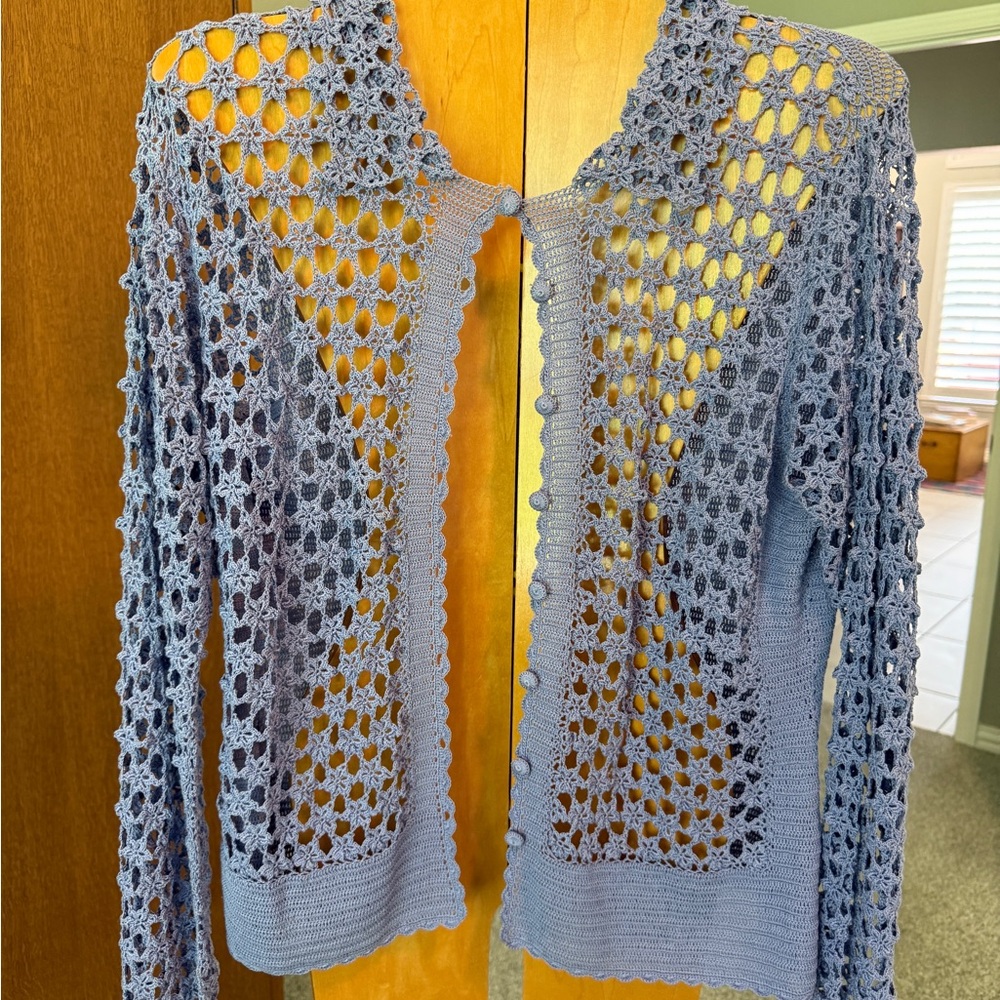 Source Unknown Blue Cardigan with Geometric Pattern